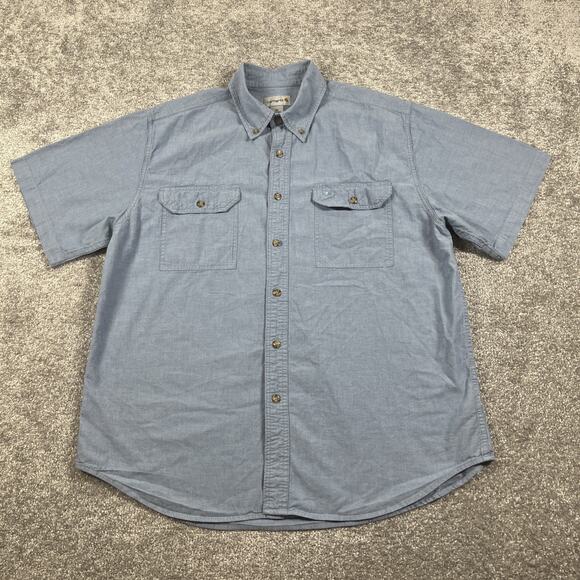 Carhartt Button Down Shirt Mens Extra Large Cotton Short Sleeve Blue - Picture 2 of 11